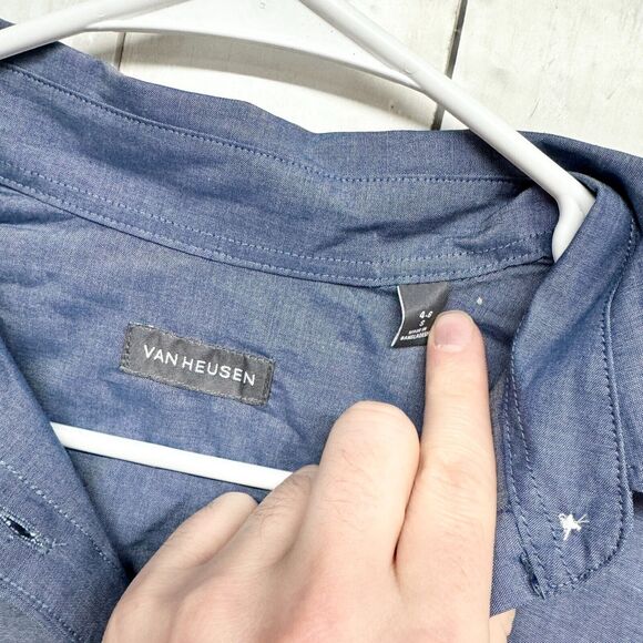 VAN HEUSEN Button Up Women Size S 4-6 Blue Long Sleeve Cotton Spread Collar - Picture 2 of 5